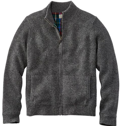 L.L.Bean Men's L.L.Bean Classic Ragg Wool Sweater, Full-Zip Flannel-Lined